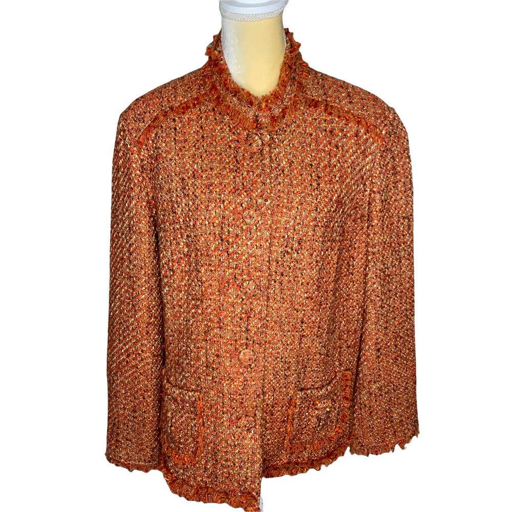 Chicos Orange Tweed Blazer Fallen For Fall Saraih Jacket Size 3 XL Chico's B7-32